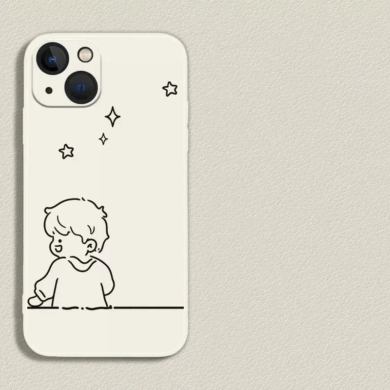 Shooting Star Couples Phone Case Set – Minimalist Boy & Girl Matching Covers White 1