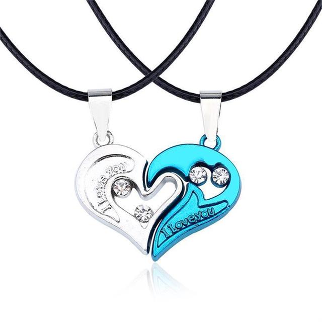 His and Hers Heart Necklace – Matching Couple Jewellery Set Blue