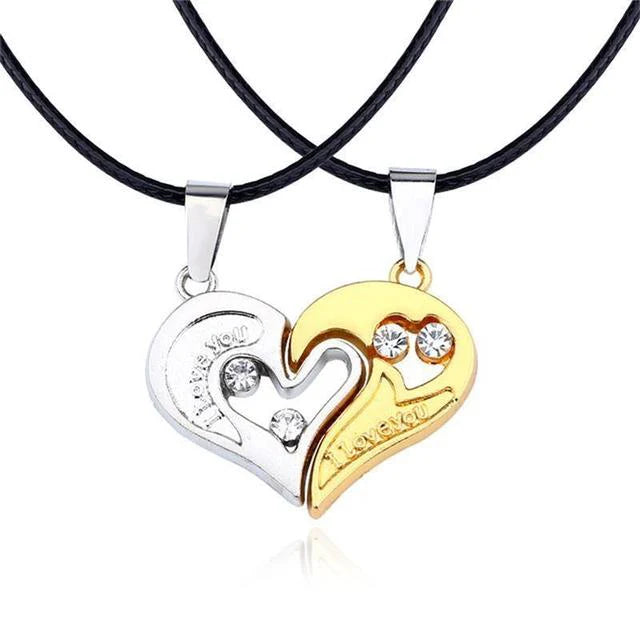 His and Hers Heart Necklace – Matching Couple Jewellery Set Gold