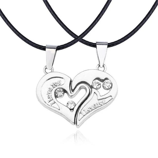 His and Hers Heart Necklace – Matching Couple Jewellery Set Silver