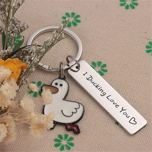 Adorable Duck Couple Keychain with “I Ducking Love You” Charm – Sweet Anniversary Keepsake