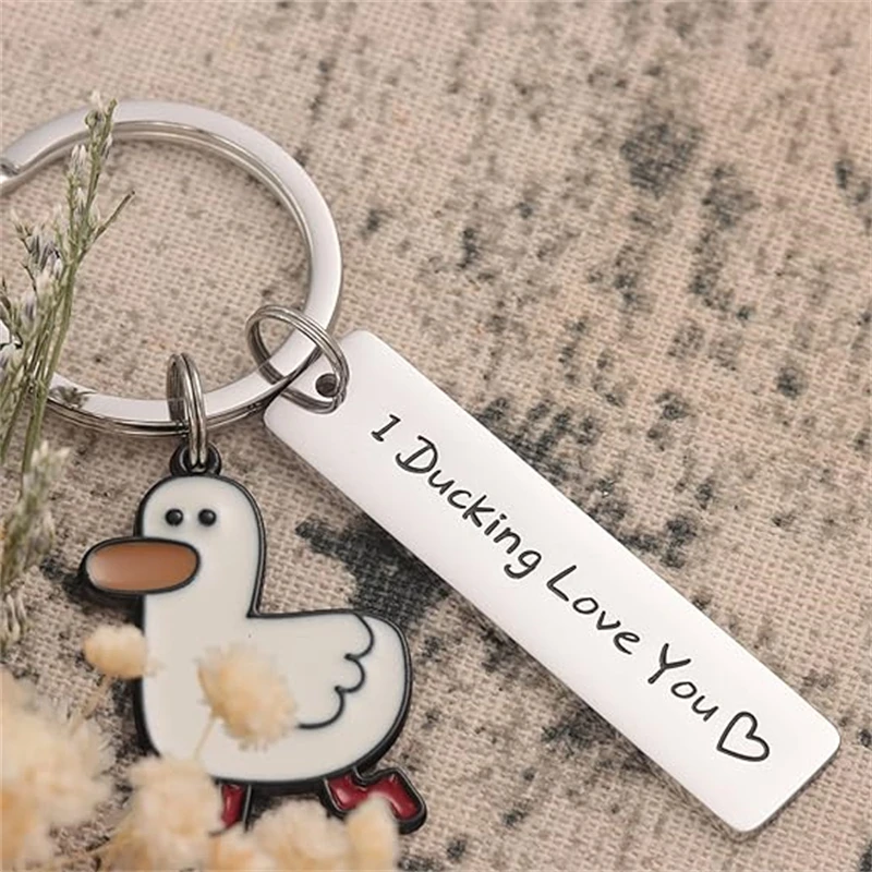 Adorable Duck Couple Keychain with “I Ducking Love You” Charm – Sweet Anniversary Keepsake