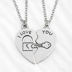 I Love You Lock Key Heart Couple Pendant Necklace – Matching Set