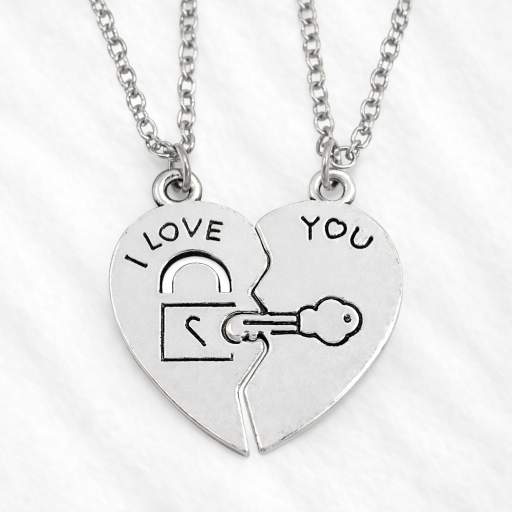 I Love You Lock Key Heart Couple Pendant Necklace – Matching Set