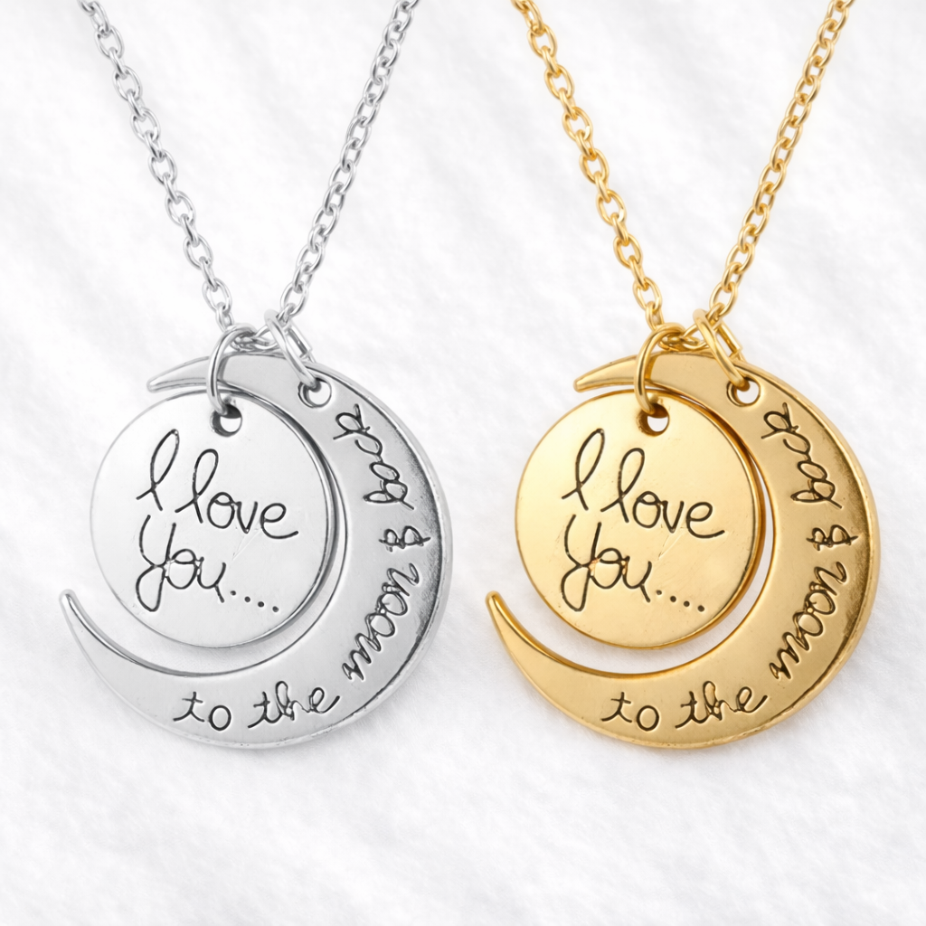 I Love You to the Moon and Back Couples Necklace – Matching Set