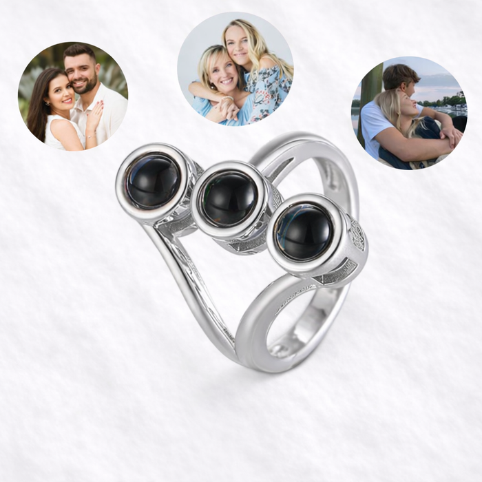 Intriguing Triple Projection Photo Ring with Picture Inside Silver