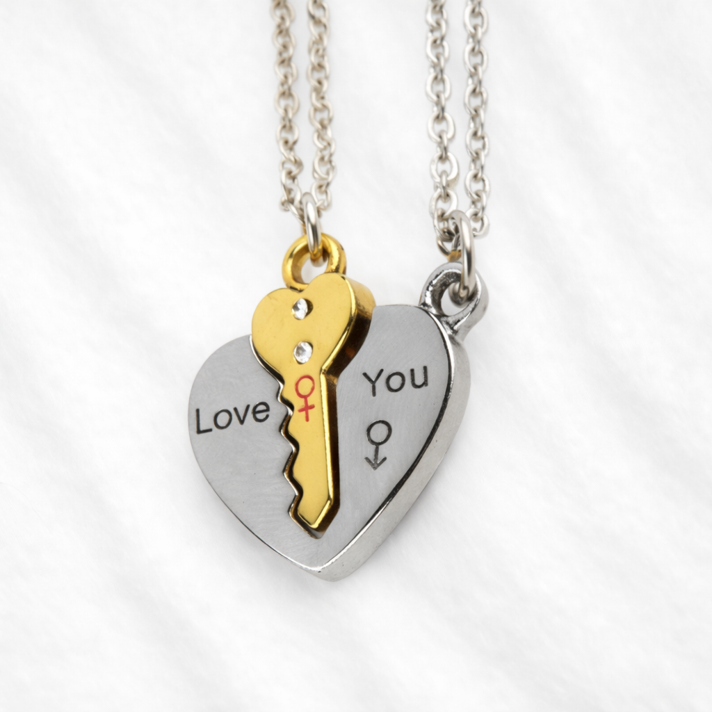 Key and Heart Necklace Set for Couples – Matching Romantic Jewellery
