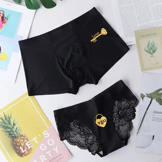 Key and Keyhole Matching Couples Underwear – Premium Cotton Set Black