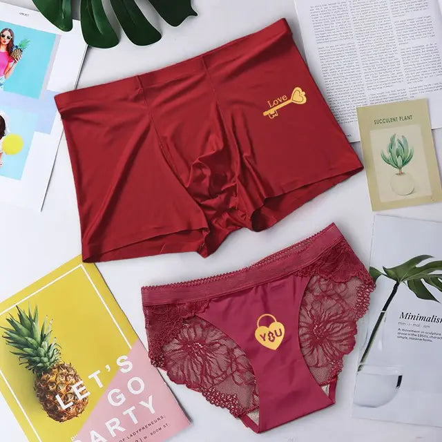 Key and Keyhole Matching Couples Underwear – Premium Cotton Set Burgundy