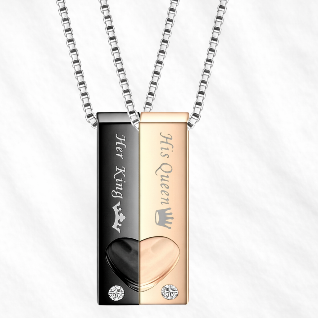 King and Queen Couple Necklaces – Matching Royal Jewellery Set