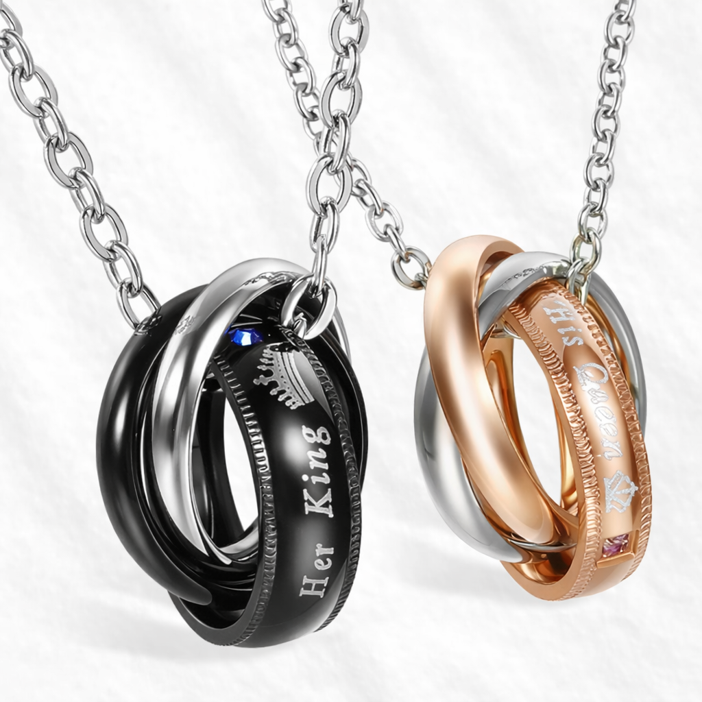 King and Queen Promise Necklace – Matching Couple Jewellery Set