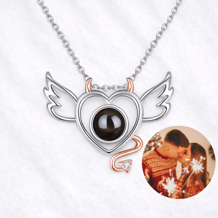 Little Devil Angel Wing Photo Necklace with Picture Inside