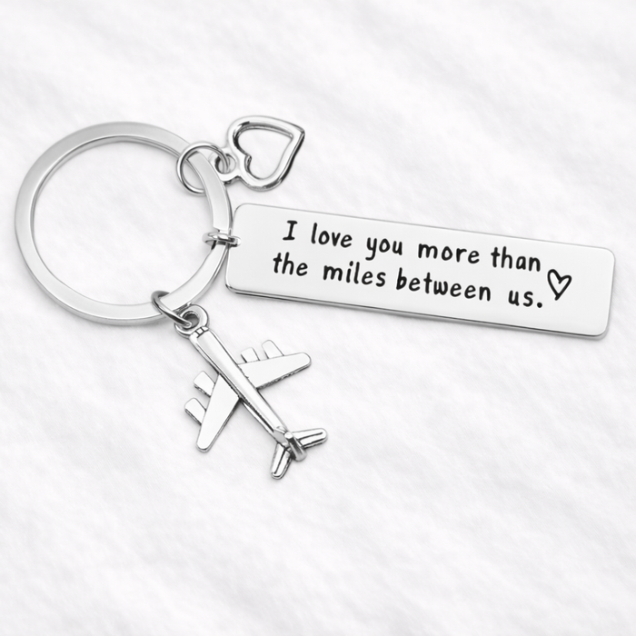 Long Distance Love Airplane Keychain – “More Than the Miles Between Us” Engraved Gift