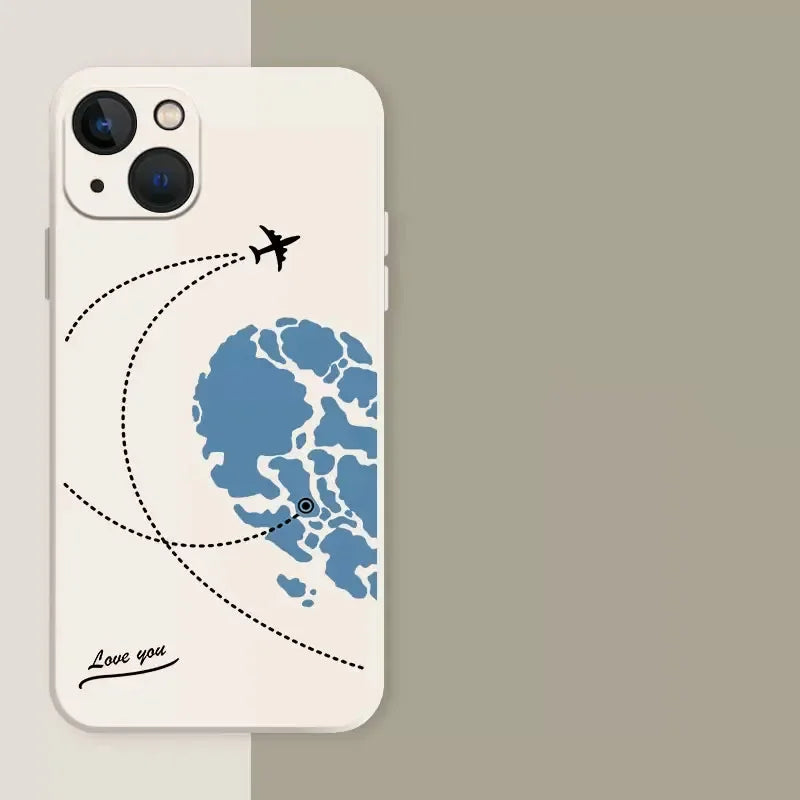 World Map Airplane Path Matching Phone Cases for Couples in Long Distance Relationships 4