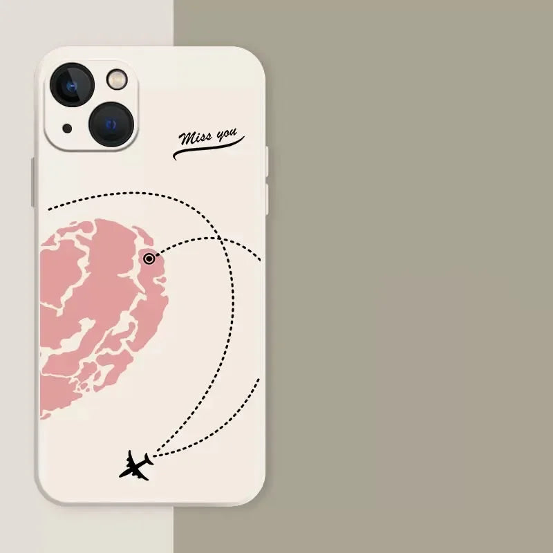 World Map Airplane Path Matching Phone Cases for Couples in Long Distance Relationships 2