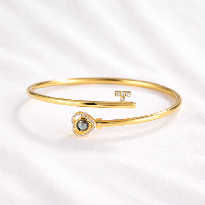 Love Key Photo Projection Bangle Bracelet with Picture Inside