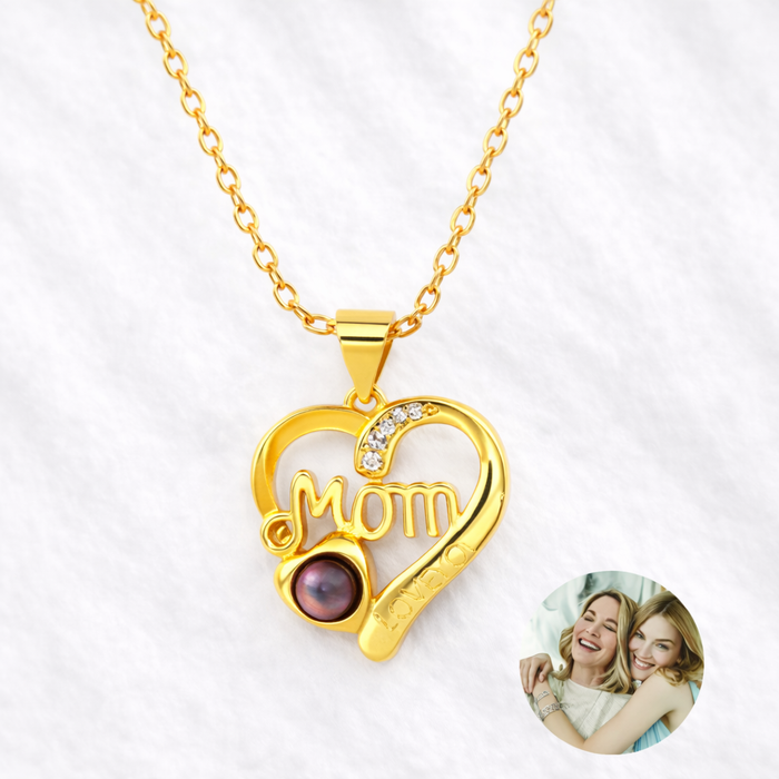 MOM Heart Zircon Customized Photo Projection Necklace