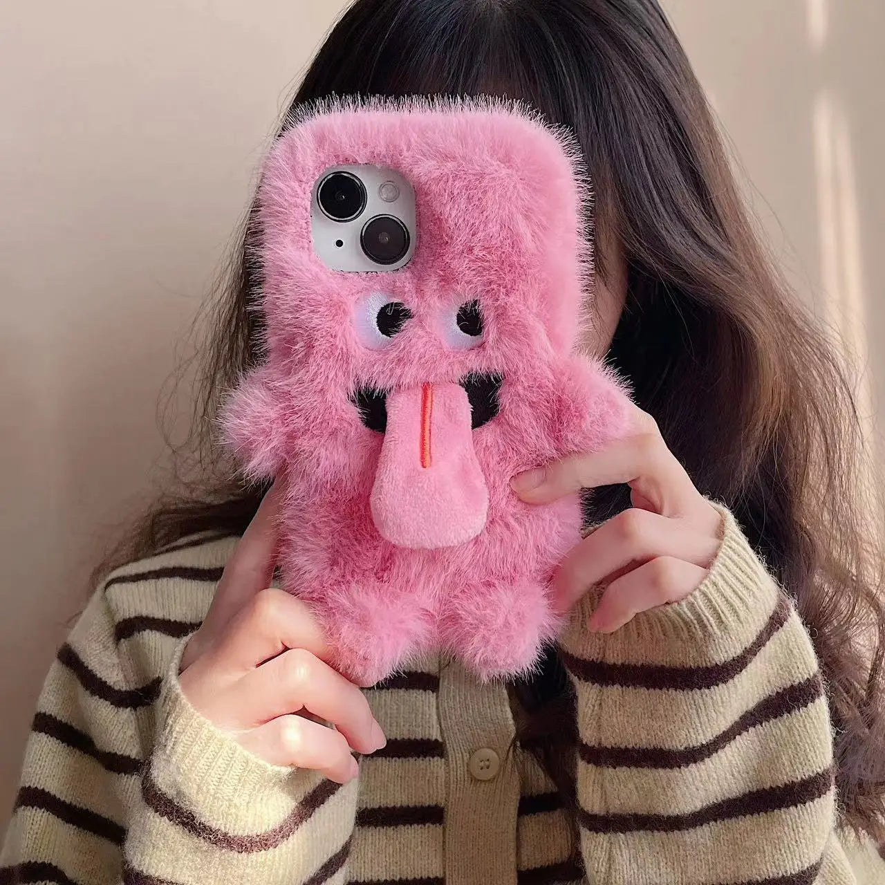 Kawaii Furry Monster Matching Phone Cases – Magnetic Tongue Design