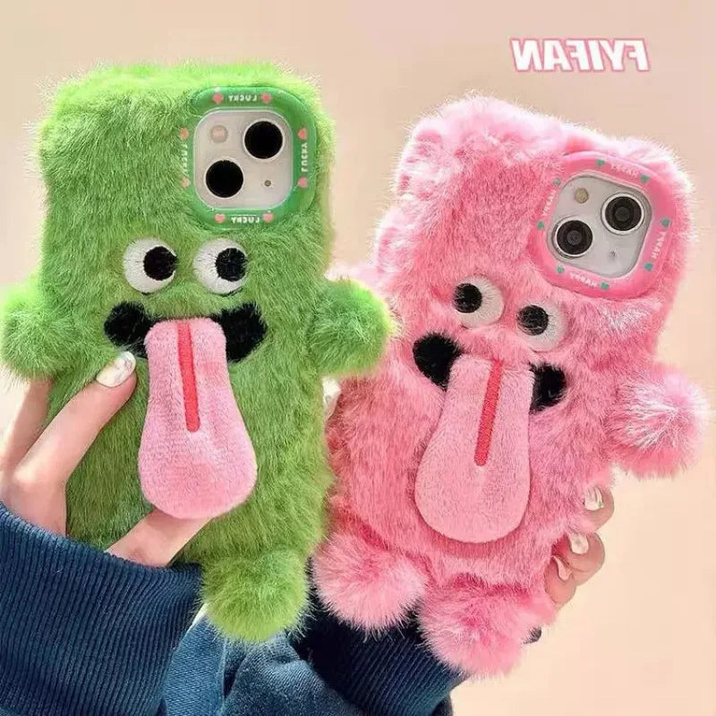 Kawaii Furry Monster Matching Phone Cases – Magnetic Tongue Design