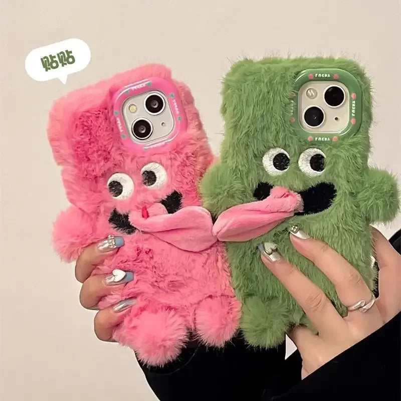Kawaii Furry Monster Matching Phone Cases – Magnetic Tongue Design