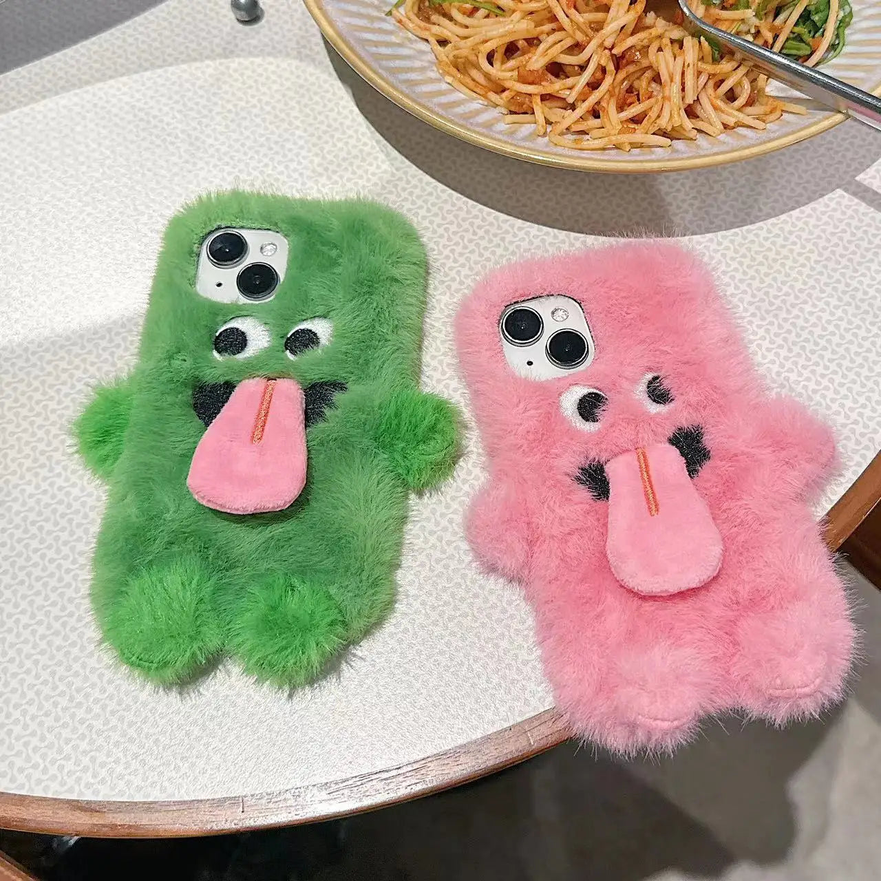 Kawaii Furry Monster Matching Phone Cases – Magnetic Tongue Design