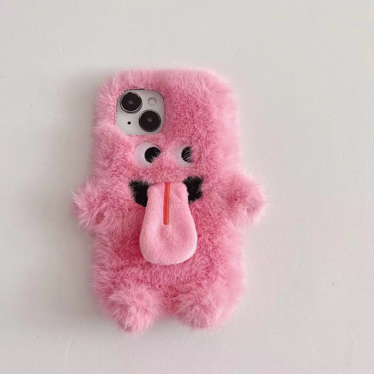 Kawaii Furry Monster Matching Phone Cases – Magnetic Tongue Design Pink