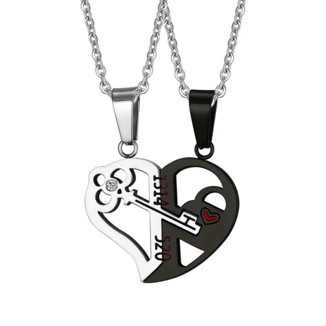 Matching Half Heart Necklaces for Couples – Romantic Jewellery Set Black