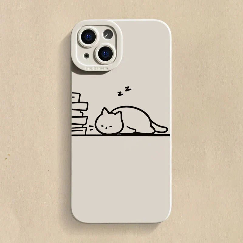 Cute Cat Couple Phone Case Set – Study & Sleep Matching Covers White 1
