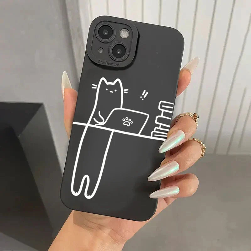 Cute Cat Couple Phone Case Set – Study & Sleep Matching Covers