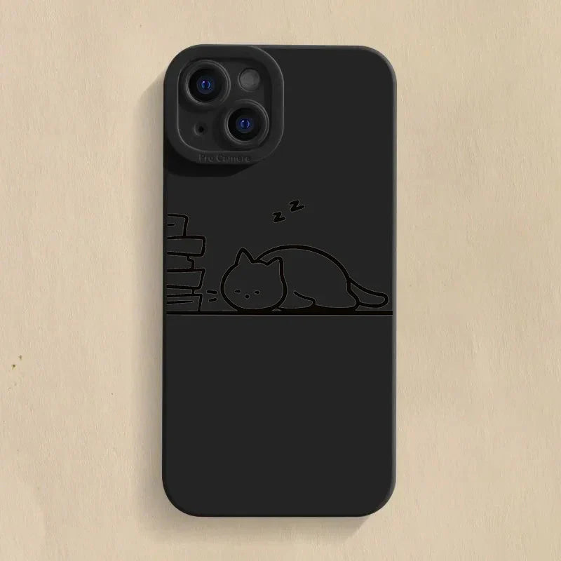 Cute Cat Couple Phone Case Set – Study & Sleep Matching Covers Black 1