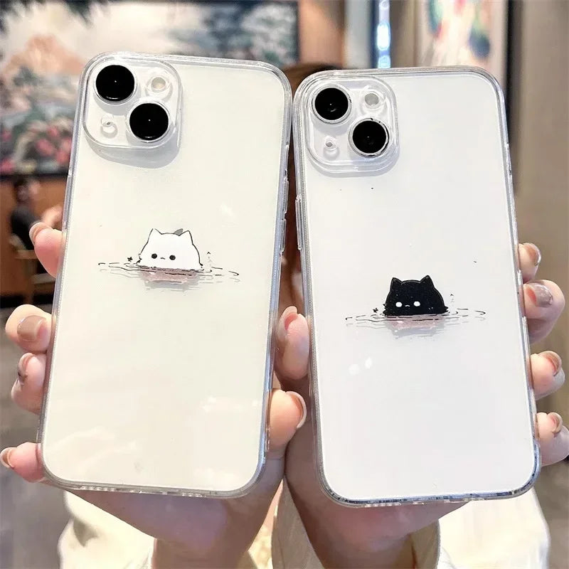 Adorable Swimming Cat Matching iPhone Case Set for Him and Her