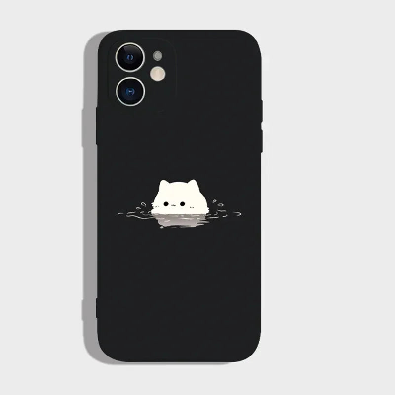 Adorable Swimming Cat Matching iPhone Case Set for Him and Her 4