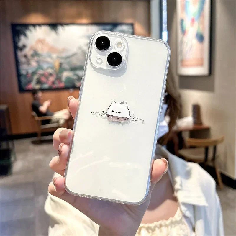 Adorable Swimming Cat Matching iPhone Case Set for Him and Her 2