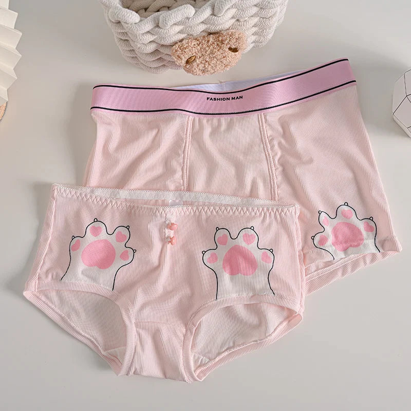 Matching Cat Paw Print Couples Underwear – Smooth Lightweight Set Women M - Men L