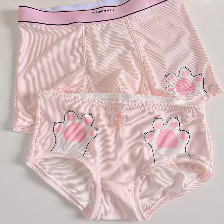 Matching Cat Paw Print Couples Underwear – Smooth Lightweight Set Women M - Men XL
