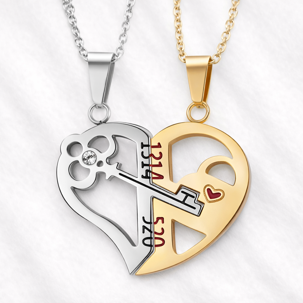 Matching Half Heart Necklaces for Couples – Romantic Jewellery Set Gold
