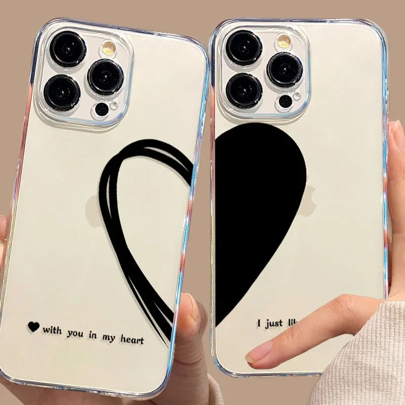 Minimalist Split Heart Couple Phone Case Set – Cute Matching iPhone Cases for Two