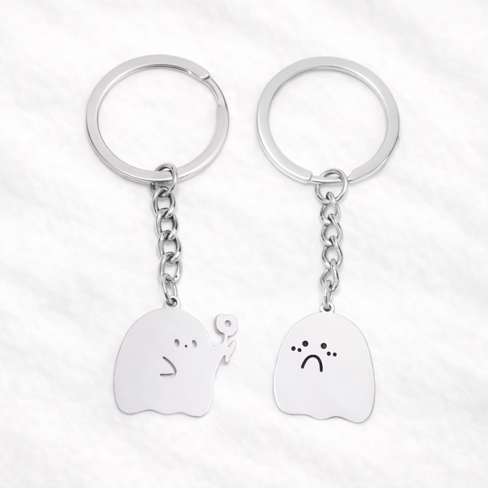 Minimalist Ghost Couple Keyring Set – Fun Matching Charm for Boyfriend and Girlfriend