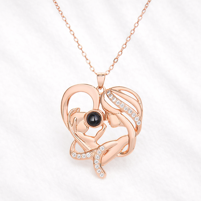 Mom Heart Projection Photo Necklace with Picture Inside Rose gold