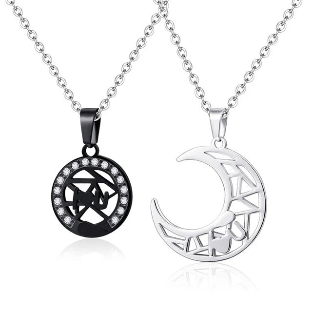 Moon and Sun Matching Chains for Couples – Romantic Jewellery Set Black