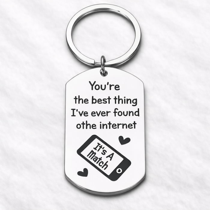 Online Dating Anniversary Keychain – Sweet “It’s a Match” Message Gift