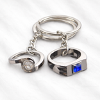 Personalised Two Ring Birthstone Keyring – Custom Gemstone Couple Keychain Gift