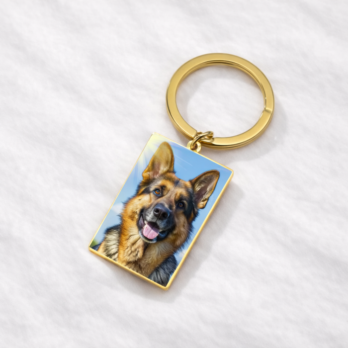 Personalized Dog Picture Keyring – Custom Pet Memorial Gift in Gold Finish