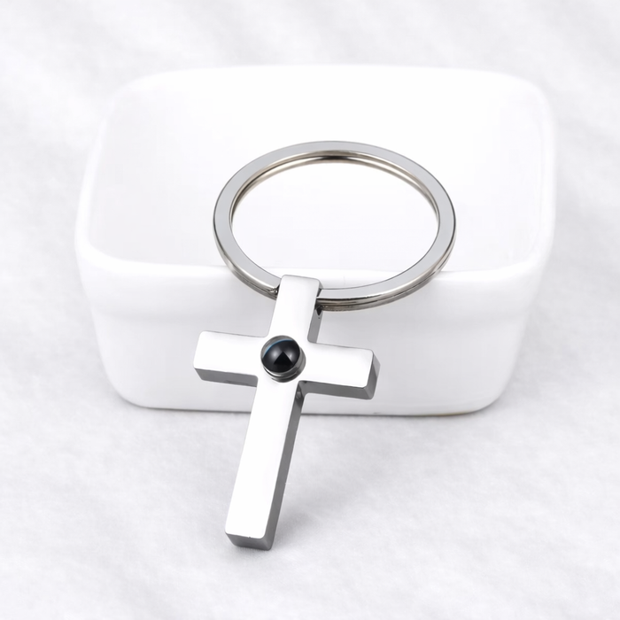 Personalized Photo Projection Cross Keychain with Picture Inside