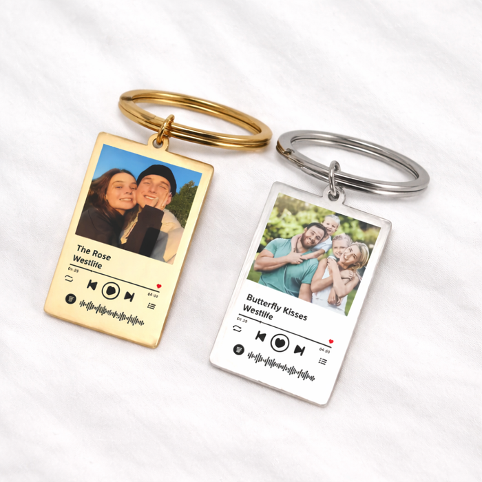 Personalized Spotify Song Keychain with Photo – Custom Music Player Style Pendant