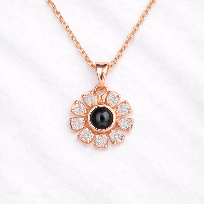 Photo Projection Blooming Flower Necklace with Picture Inside