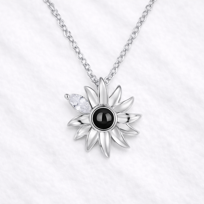Photo Projection Sunflower Necklace with Picture Inside Silver