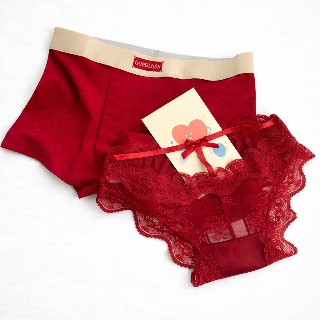Red Matching Good Luck Couples Underwear – Smooth Lightweight Set