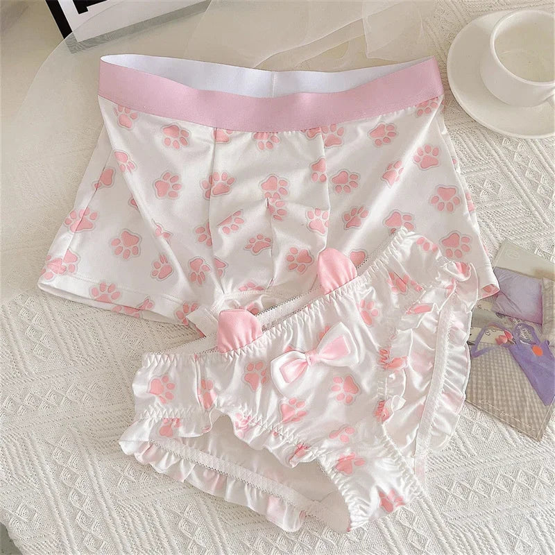 Cute Matching Pink Paw Print Couples Underwear Sets – Premium Cotton 2