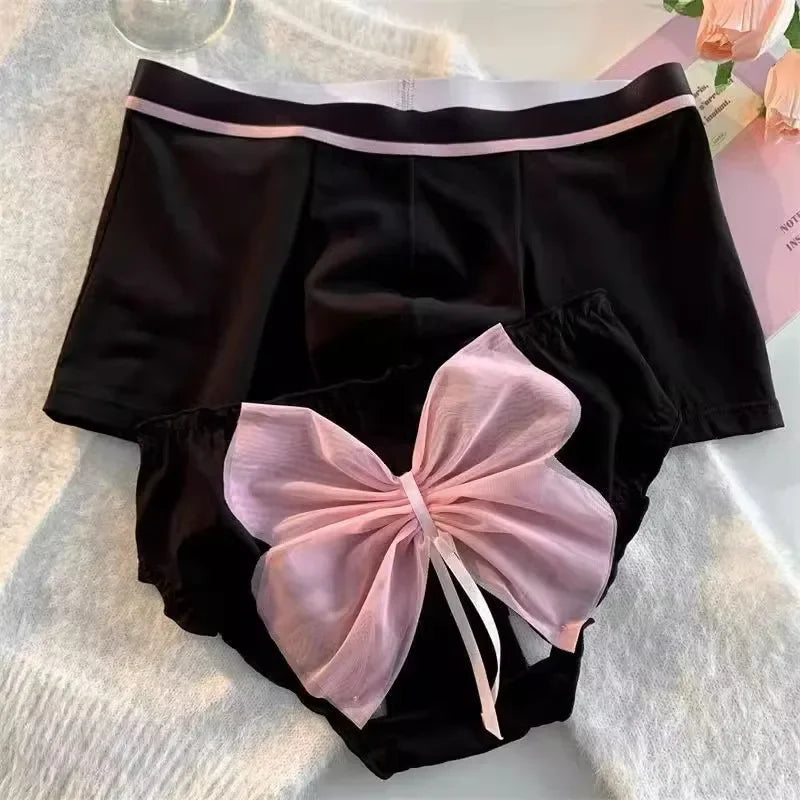 Pink Bowtie Matching Couple Underwear – Soft Cotton Set A